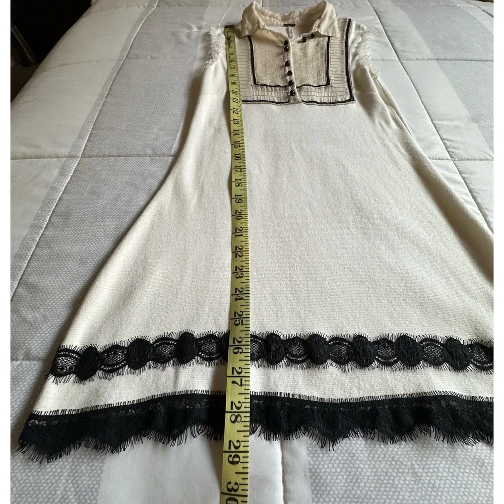 Free People Ivory & Black Apron Style Dress XS Sleeveless Collar - Picture 7 of 12